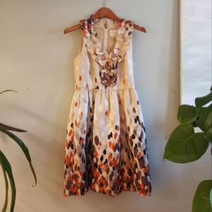 Kate Spade Silk Cream Grey Lucille Ruffle V Neck Flowy Bohemian New Prep Dress 4